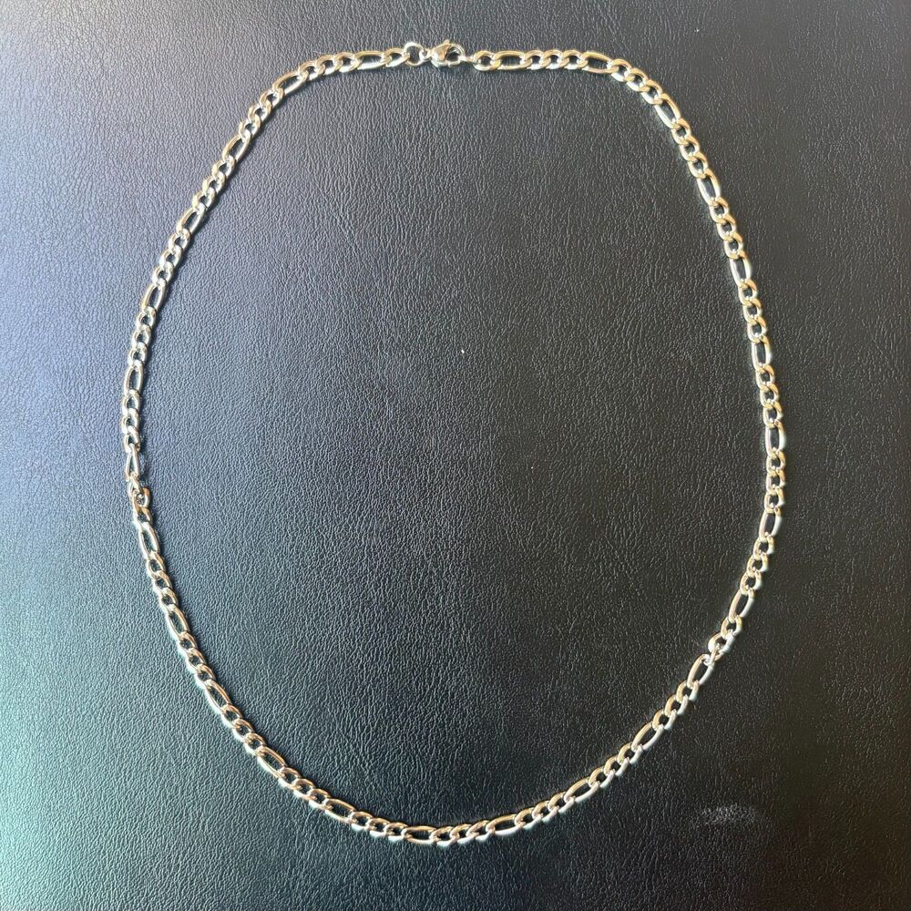 20" 4mm Figaro Chain Necklace Silver Stainless Steel Thin Minimalist Men Women